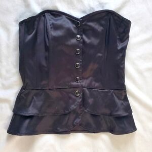 H&M Black Satin Strapless Peplum Corset Top